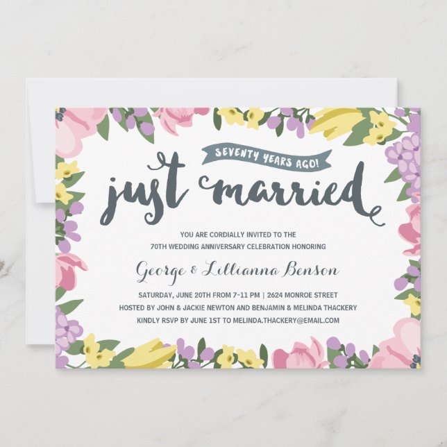 Invitation Fête d'anniversaire de mariage de 70 ans | Botaniq (Devant)