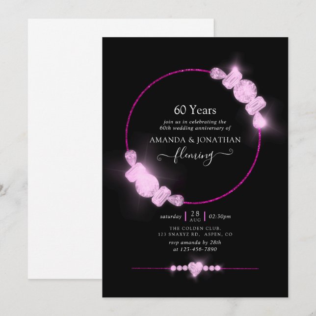 Invitation Fête d'anniversaire de mariage de diamant rose (Devant / Derrière)