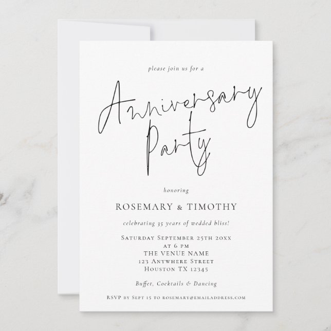 Invitation Fête d'anniversaire de mariage de script minimalis (Devant)