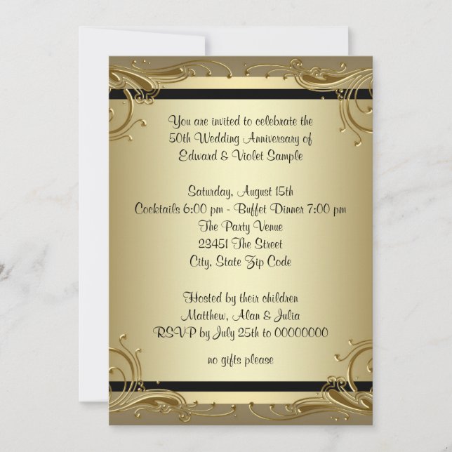 Invitation Fête d'anniversaire de mariage élégante en or 50 a (Devant)