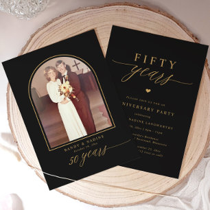 Invitation Fête d'anniversaire de mariage élégante noire et o