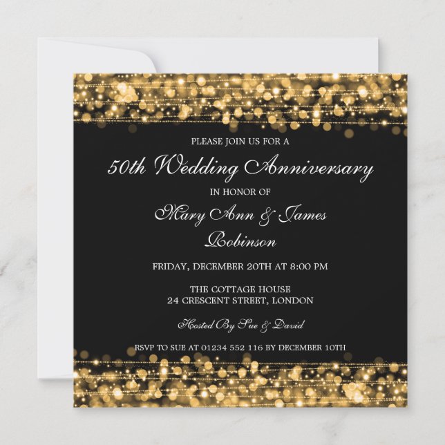 Invitation Fête d'anniversaire de mariage élégante scintille  (Devant)