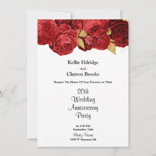 Invitation Fête d'anniversaire de mariage florale rouge et or