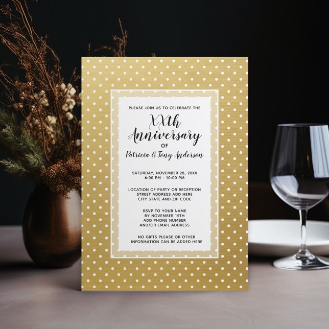 Invitation Fête d'anniversaire de mariage Moderne Polka 50ème (Wedding Anniversary Invitation - gold)