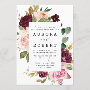 Invitation Fête d'anniversaire de mariage Rose Pêche Or Bourg