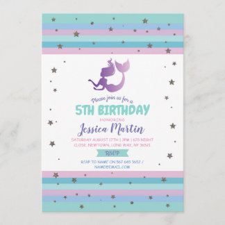 Invitation Fête d'anniversaire de Mermaid à tout âge 5e 6e 7e