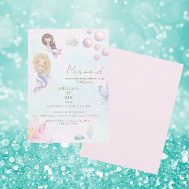 Invitation Fête d'anniversaire de Mermaid rose & turquoise Ma