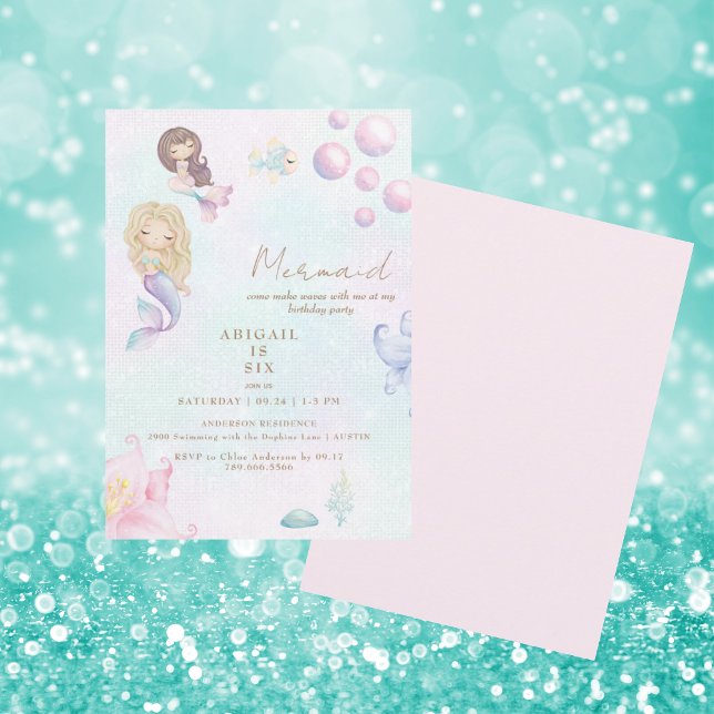 Invitation Fête d'anniversaire de Mermaid rose & turquoise Ma (Créateur téléchargé)