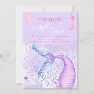 Invitation Fête d'anniversaire de Mermaid Watercolor