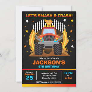 Invitation Fête d'anniversaire de Monster Truck