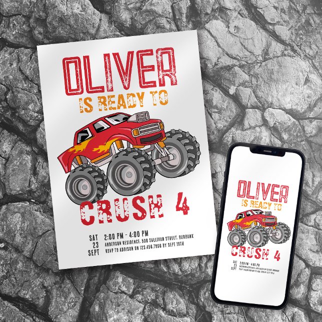 Invitation Fête d'anniversaire de Monster Truck (Créateur téléchargé)