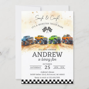 Invitation Fête d'anniversaire de Monster Truck pour enfants