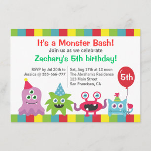 Invitation Fête d'anniversaire de monstre mignon pour enfants