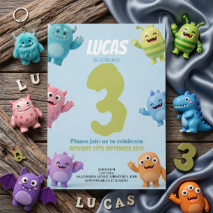 Invitation Fête d'anniversaire de monstre mignon pour les enf