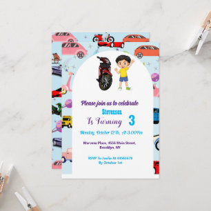 Invitation Fête d'anniversaire de moto de voiture Cute person