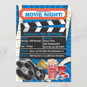 Invitation Fête d'anniversaire de Movie Night Hollywood