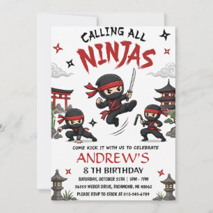 Invitation Fête d'anniversaire de ninja guerrier personnalisé
