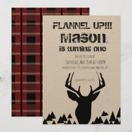 Invitation Fête d'anniversaire de Noël cerf carreaux flanelle
