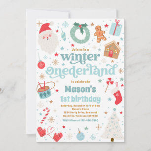 Invitation Fête d'anniversaire de Noël ONEderland d'hiver Ble