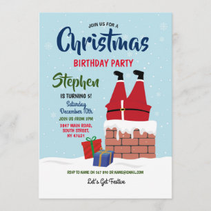 Invitation Fête d'anniversaire de Noël Père Noël Chimney
