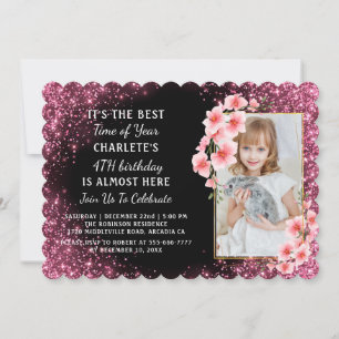 Invitation Fête d'anniversaire de Noël quatrième rose girly p