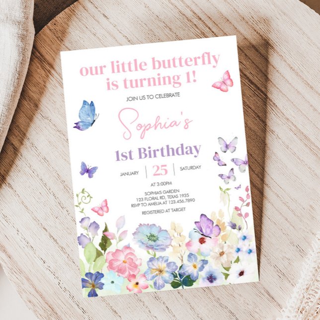 Invitation Fête d'anniversaire de notre petit papillon (Whimsical Our Little Butterfly Birthday Party Invitation)