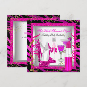 Invitation Fête d'anniversaire de nuit de glamour de zèbre ro