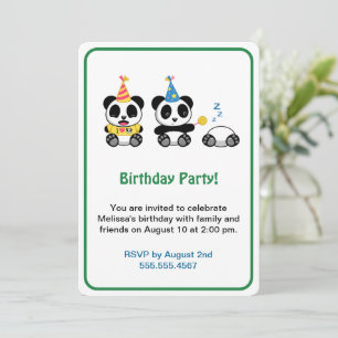 Invitation Fête d'anniversaire de pandas mignons