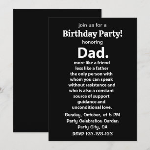 Invitation Fête d'anniversaire de Papa citation Noir et Blanc