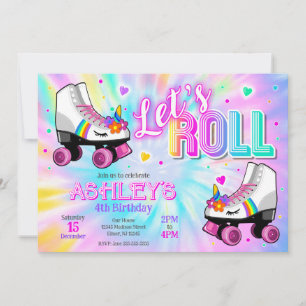 Invitation Fête d'anniversaire de patin à roulettes licorne T