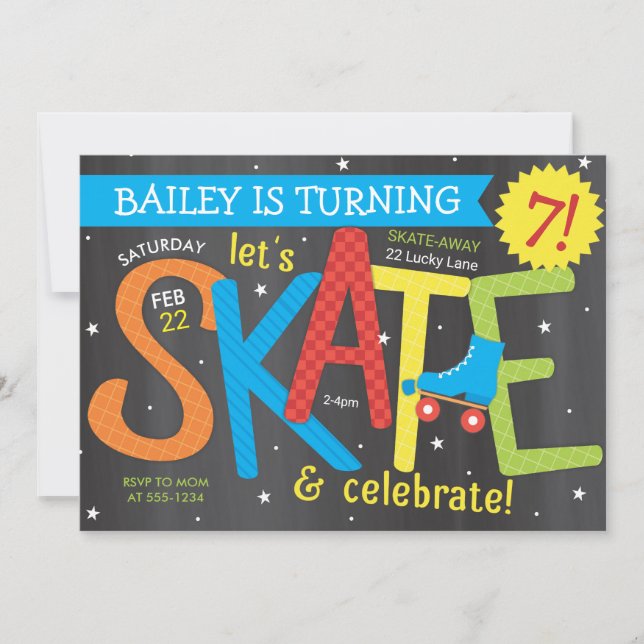 Invitation Fête d'anniversaire de patinage - Les feux sur le  (Devant)