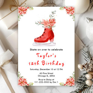 Invitation Fête d'anniversaire de patinage sur glace Rouge