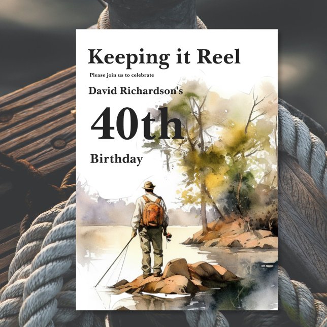 Invitation Fête d'anniversaire de pêche à l'aquarelle pour ho (Créateur téléchargé)