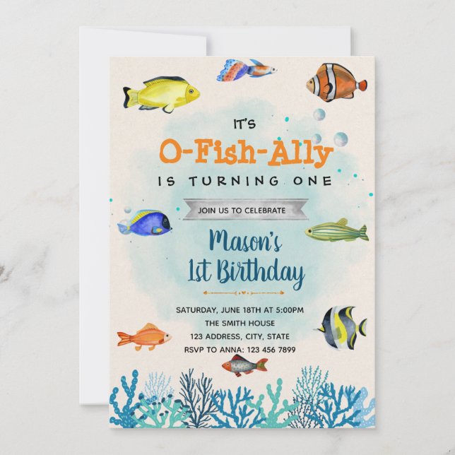 Invitation Fête d'anniversaire de pêche O-Fish-Ally (Devant)