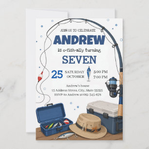 Invitation Fête d'anniversaire de pêche personnalisée O-poiss