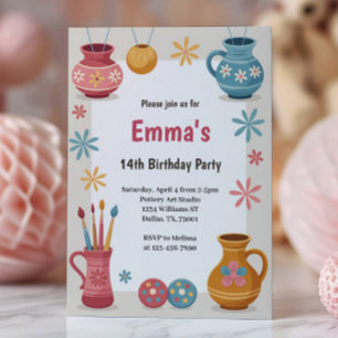 Invitation Fête d'anniversaire de peinture de poterie à l'aqu