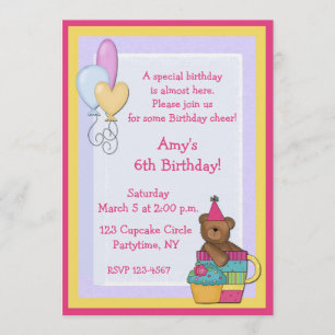Invitation Fête d'anniversaire de petit gâteau d'ours
