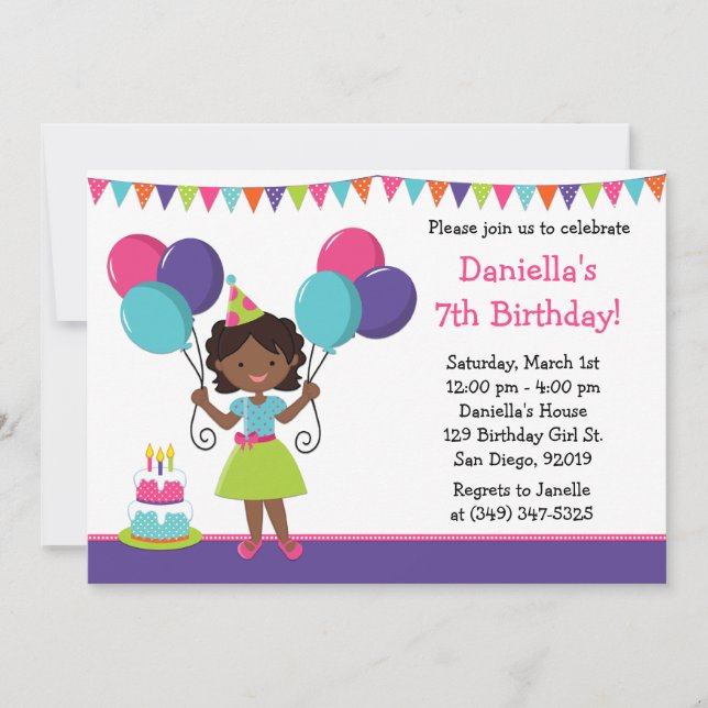 Invitation Fête d'anniversaire de petite fille (Devant)