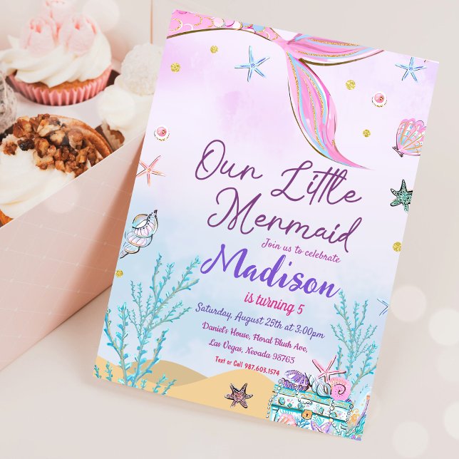 Invitation Fête D'Anniversaire De Petite Sirène Sous La Fête  (Créateur téléchargé)