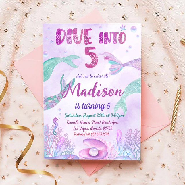 Invitation Fête D'Anniversaire De Petite Sirène Sous La Fête  (Créateur téléchargé)