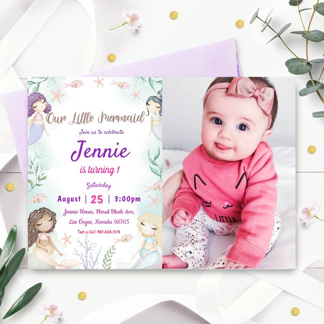 Invitation Fête D'Anniversaire De Petite Sirène Sous La Fête  (Créateur téléchargé)