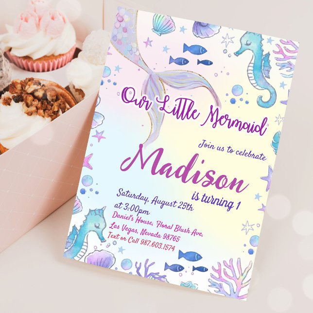 Invitation Fête D'Anniversaire De Petite Sirène Sous La Fête  (Créateur téléchargé)