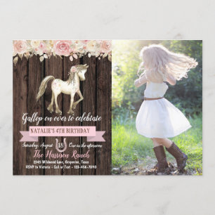 Invitation Fête d'anniversaire de photo de cow-girl de poney