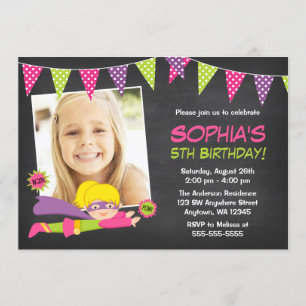 Invitation Fête d'anniversaire de photo de fille de super