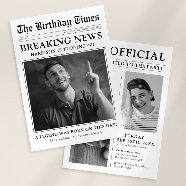 Invitation Fête d'anniversaire de photo de journal de style a (Créateur téléchargé)