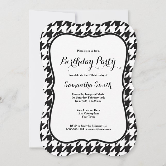 Invitation Fête d'anniversaire de pied-de-poule (Devant)