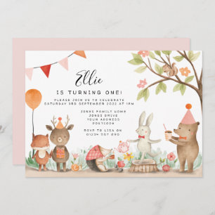 Invitation Fête d'anniversaire de Pink Woodland