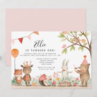 Invitation Fête d'anniversaire de Pink Woodland