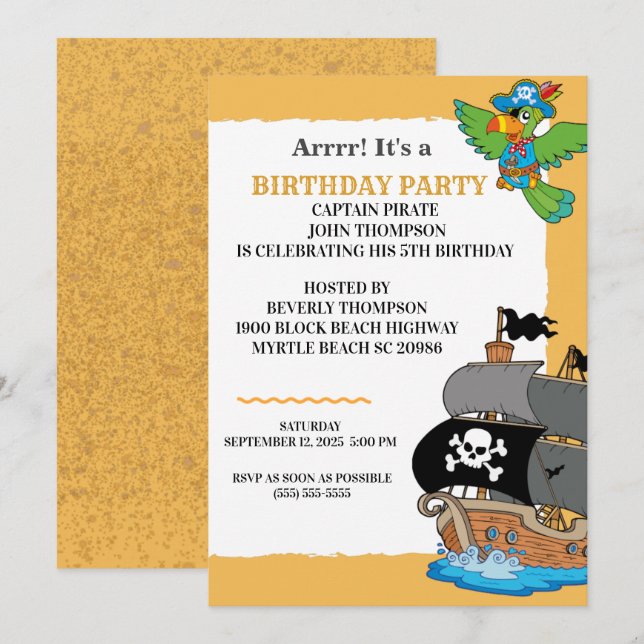 Invitation Fête d'anniversaire de pirate mignon (Devant / Derrière)