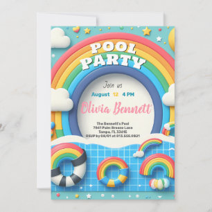 Invitation Fête d'anniversaire de piscine arc-en-ciel éditabl